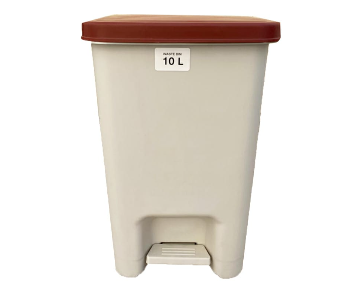 10 Litre Plastic Bin with Lid - White and Brown - Zoom Image