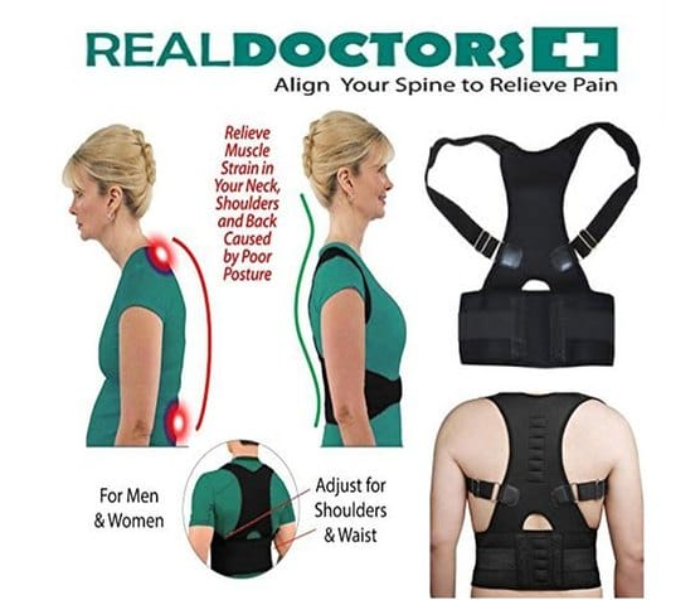 Real Doctors Back Posture Support Brace Large JA023-4 - Black - Zoom Image 1