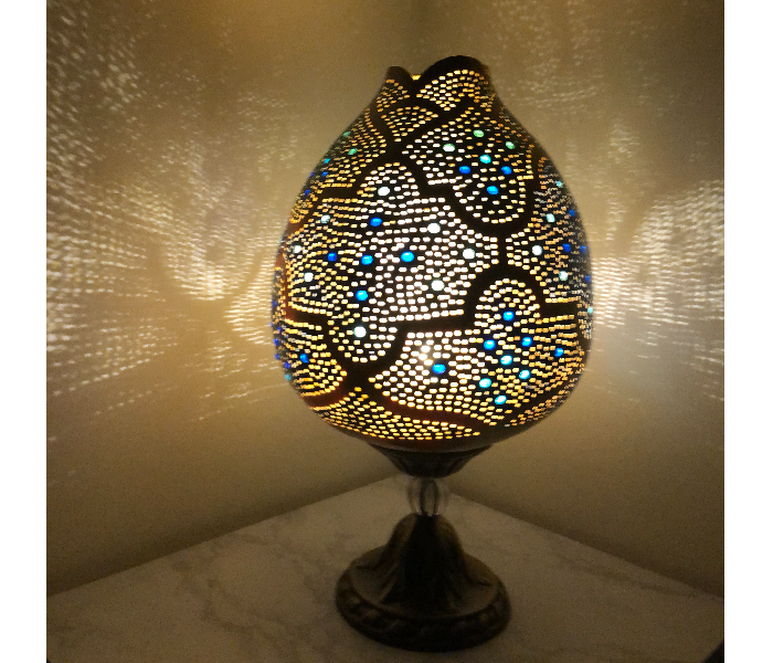 Handmade Turquise Gourd Art Night Lamp with Special Stand - Multicolor - Zoom Image 2