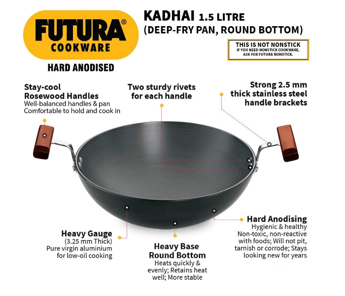 Hawkins Futura HW8001300 1.5 Liter Hard Anodised Deep Fry Pan - Black - Zoom Image 2