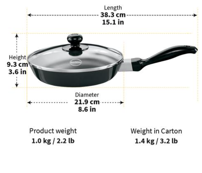 Hawkins Futura Q12 1 Litre Non Stick Frying Pan With Glass Lid - Black - Zoom Image 2