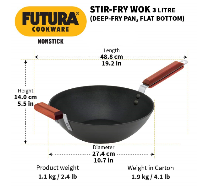 Hawkins Futura HW8003500 3 Litre Non Stick Stir Fry Wok - Black - Zoom Image 3