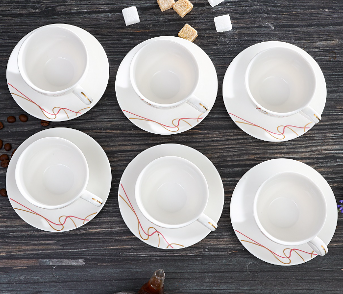 Royalford RF4307 Bone China Porcelain Cup & Saucer - 12 Pieces - Zoom Image 3