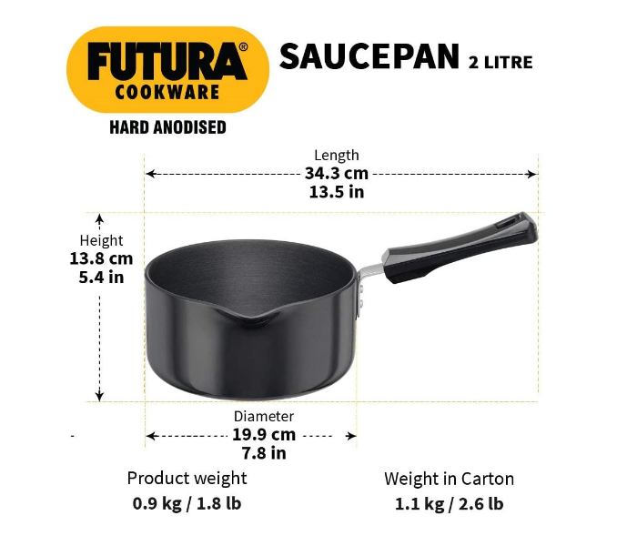 Hawkins Futura HW8001400 2 Litre Hard Anodised Sauce Pan - Black - Zoom Image 3