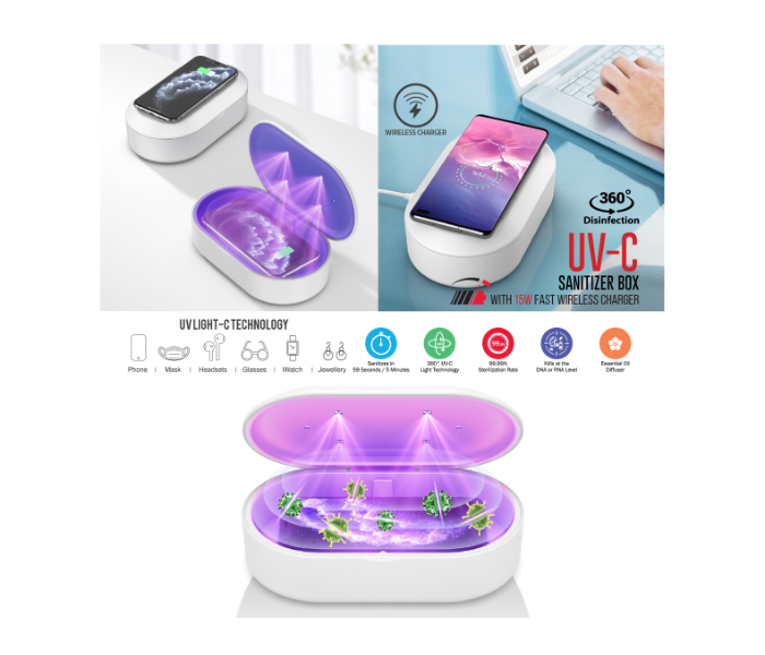 Generic 5NW-1 Uv-C Sanitizer Box With 15W Fast Wireless Charger - White - Zoom Image 2