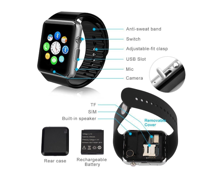 Modio A1 Mobile Smart Watch with Memory and Sim Card Slot - Gold - Zoom Image 2