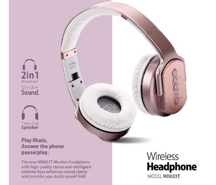 Microdigit MD023T Premium Wireless 2in1 Stereo Headphone - Rose Gold - Zoom Image 2