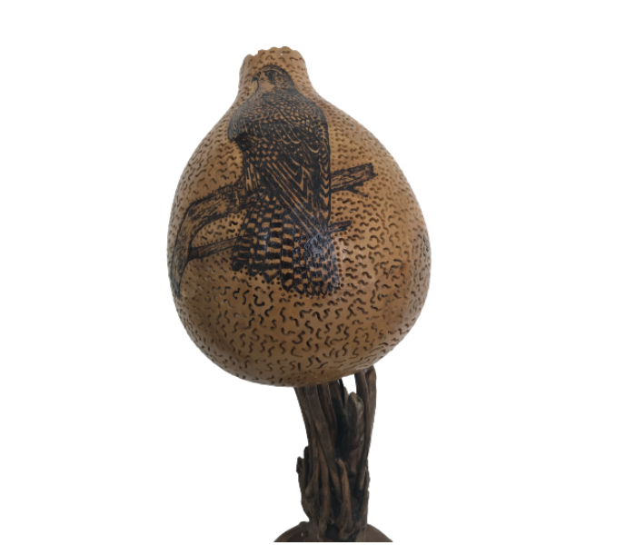 Handmade Falcon Gourd Art Night Lamp with Wooden Stand - Wood - Zoom Image 1