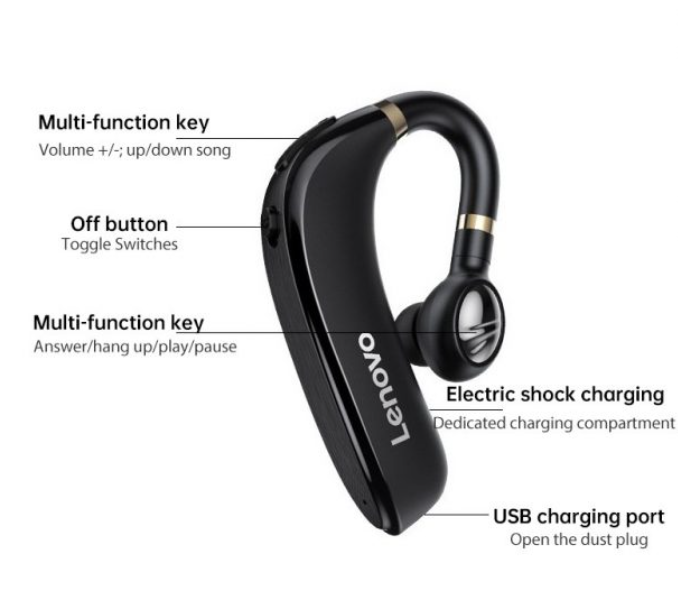 Lenovo HX106 Bluetooth 5.0 Wireless Handsfree Headphone With HD Mic - Black - Zoom Image 3