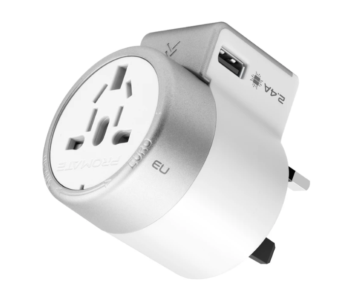 Promate TWIST Multi-Plug Twist Style Travel Adapter Dual USB Ports - White - Zoom Image 1