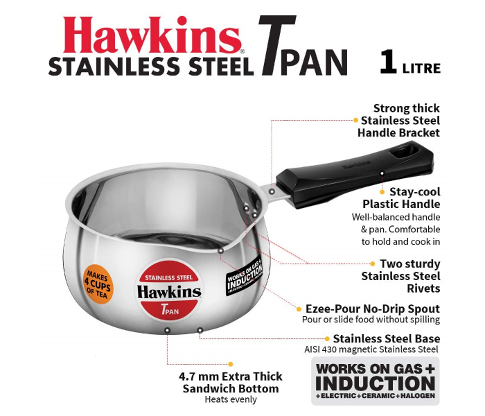 Hawkins Futura HW8005000 1 Litre Stainless Steel T Pan - Silver - Zoom Image 4