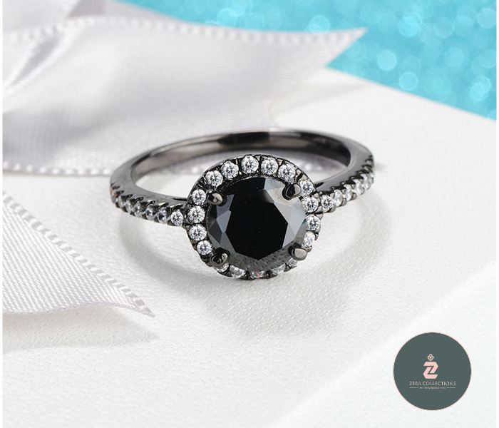 Zera RG086 Black Stone Ring with Zircon - Zoom Image