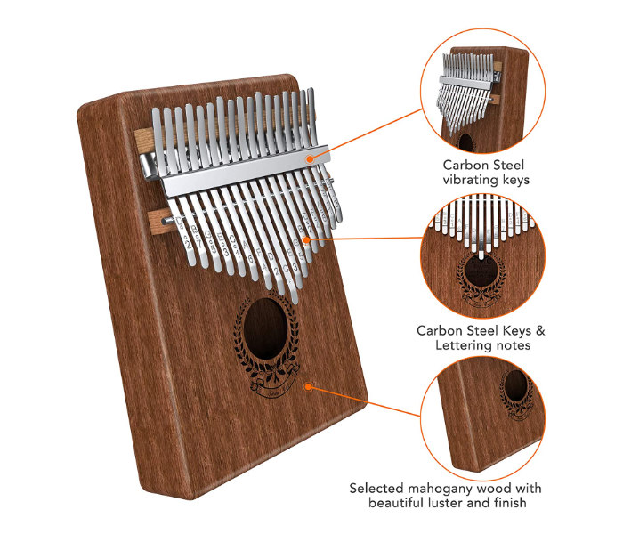 Kalimba 17 Keys Built-in Professiona Thumb Piano and Tune Hammer with Kalimba Bag - Brown - Zoom Image 3