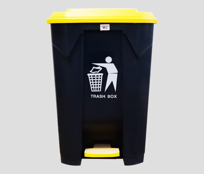 Plastic 80 Liter Trash Bin with Pedal - Grey and Yellow - Zoom Image