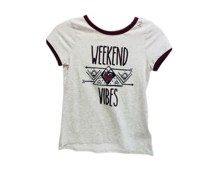 Justice Weekend Vibes T-Shirt for 8 Year Kids - White and Brown - Zoom Image