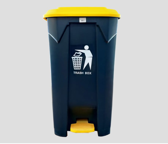 Plastic 100 Liter Trash Bin with Lid and Pedal - Grey and Yellow - Zoom Image