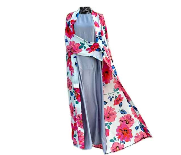 Casting Pearls 1003 Free Size Floral Abaya With Grey Combination - Zoom Image