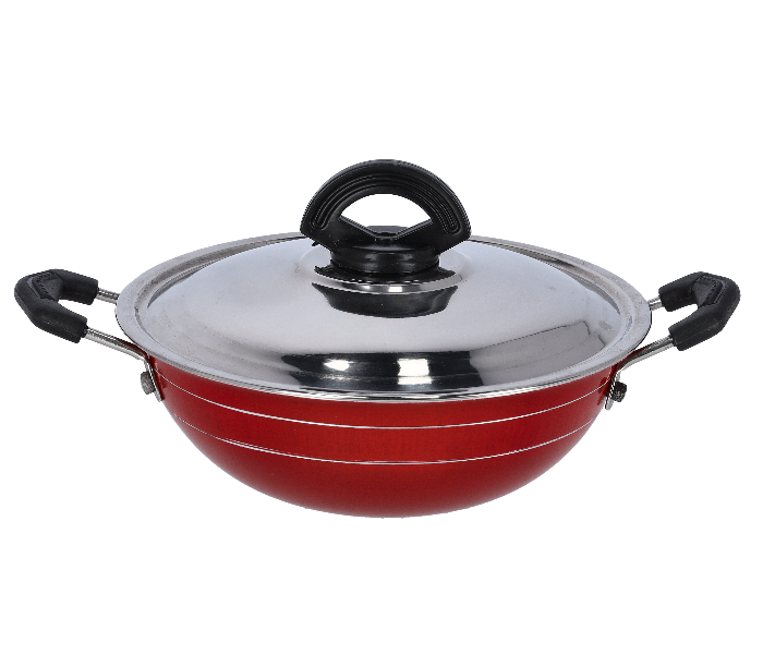 Royalford RF10005 18cm Nonstick Mini Kadai with Stainless Steel Lid - Red - Zoom Image 1