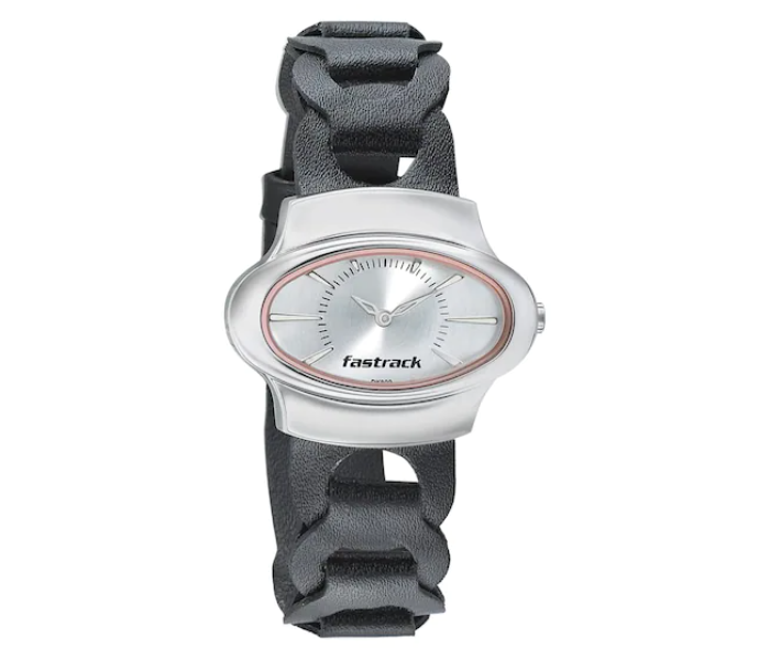 Fastrack 6004SL08 Silver Dial Leather Strap Watch For Women - Black - Zoom Image 1