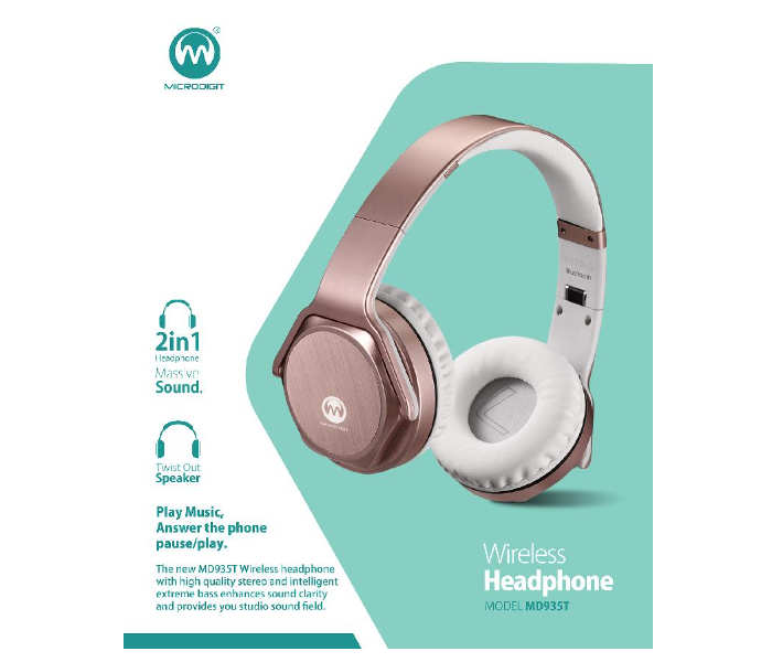 Microdigit MD935T Premium Wireless 2in1 Stereo Headphone - Rose Gold - Zoom Image 2