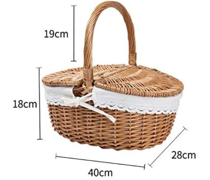 Woven Vintage Picnic Basket With Lid 40x28x18cm - Zoom Image 4