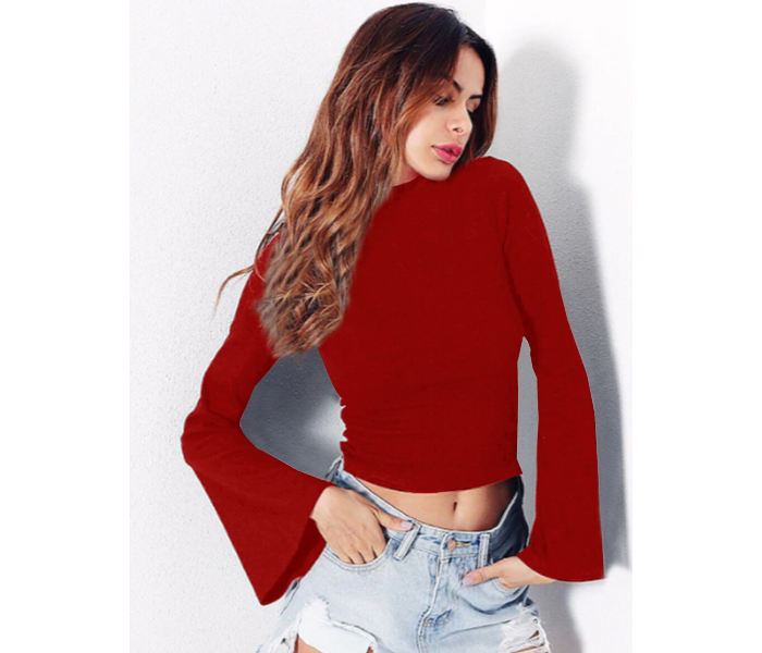 VW Trendz Mock Neck Bell Sleeve Small Crop Top - Burgundy - Zoom Image