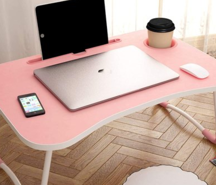 Foldable Portable Multifunction Laptop Table Lapdesk with Tablet Slot and Cup Holder Bed Study - Pink - Zoom Image 1