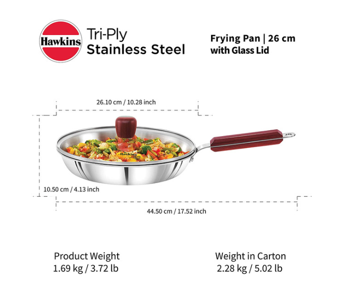 Hawkins Futura HW8006000 26cm Stainless Steel Tri Ply Frying Pan with Glass Lid - Silver - Zoom Image 5