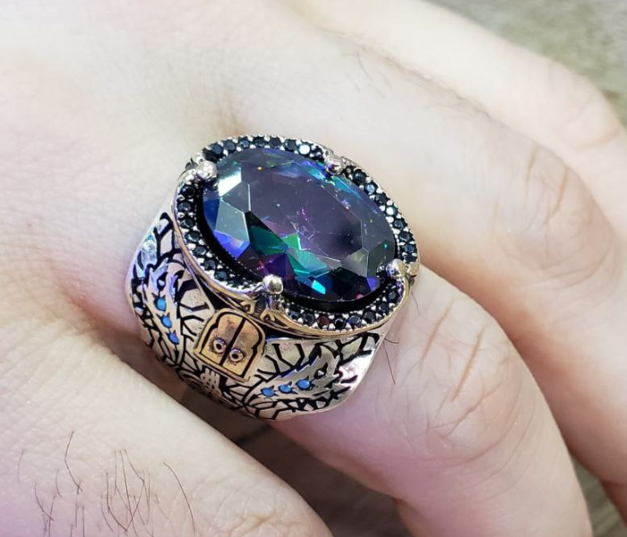 Aden Lily MR-010 Sterling silver Ring with Mystic Topaz Stone for Men - Zoom Image