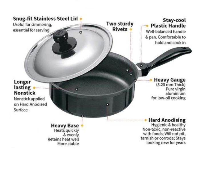 Hawkins Futura Q61 2 Litre Non Stick Curry Pan With Lid - Black - Zoom Image 2