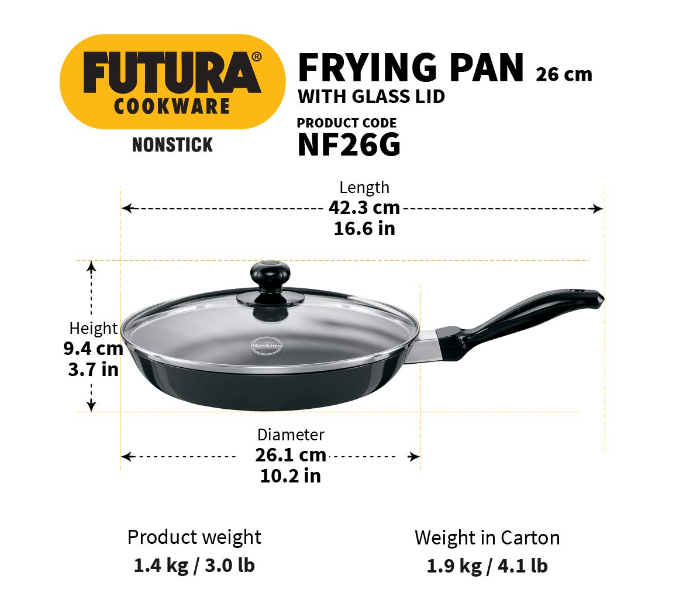 Hawkins Futura HW8003300 26cm Non Stick Frying Pan with Glass Lid - Black - Zoom Image 2