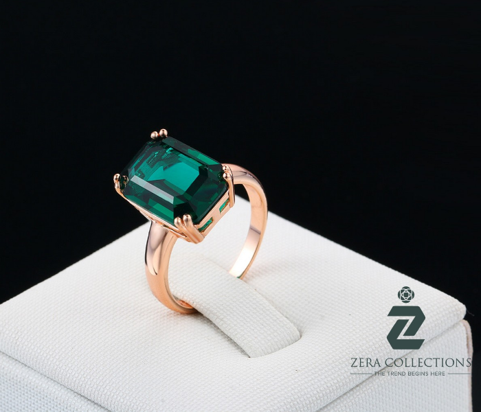 Zera Anika Square Zircon Stone Brass Ring with Gold Plated - Zoom Image