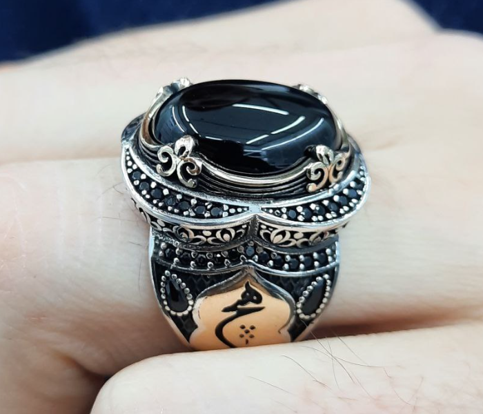 Aden Lily MR-002 Sterling Silver Ring with Black Onyx for Men - Zoom Image 1