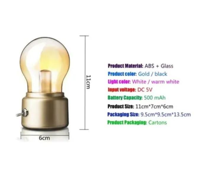 Generic Vintage Design USB Rechargeable LED Bulb - Gold - Zoom Image 2