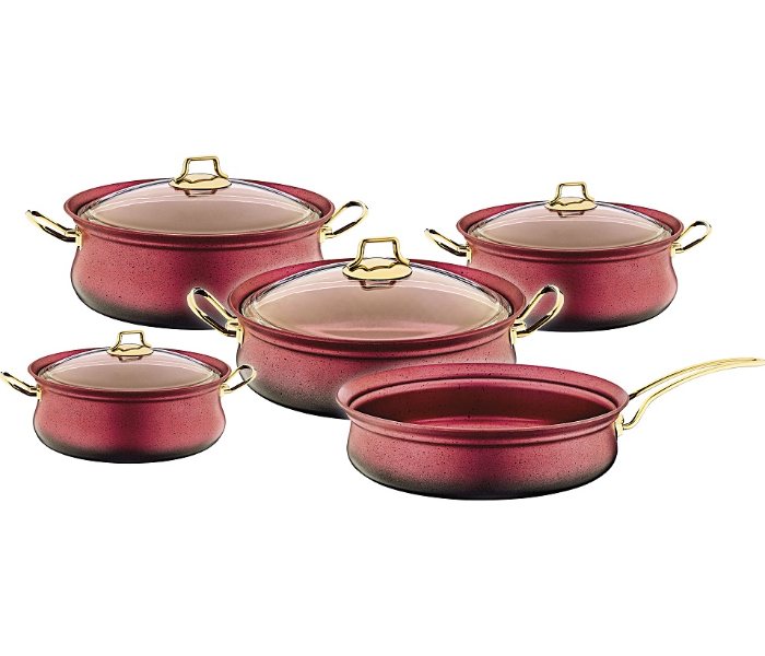 OMS Collections 9 Pieces Induction Safe Granitec Cookware Set – Red - Zoom Image