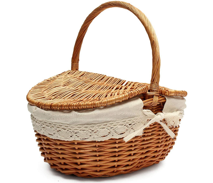 Woven Vintage Picnic Basket With Lid 40x28x18cm - Zoom Image 1