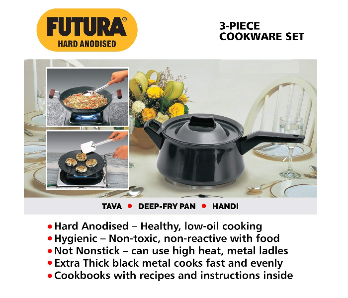 Hawkins Futura HW8001800 3 Piece Hard Anodised Cookware Set - Black - Zoom Image 2