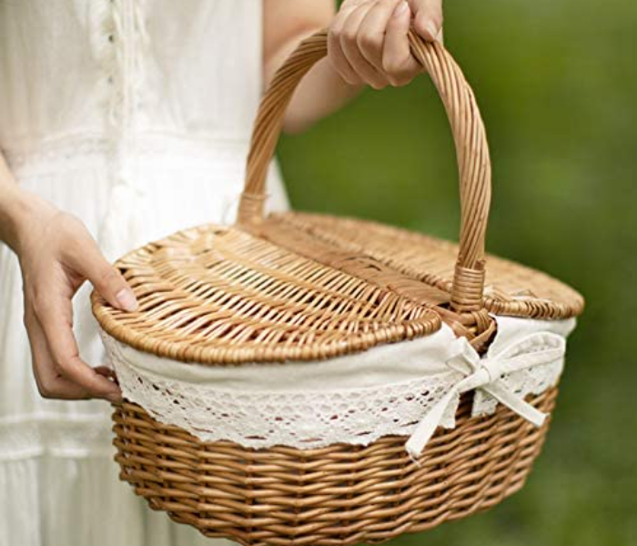 Woven Vintage Picnic Basket With Lid 40x28x18cm - Zoom Image 3