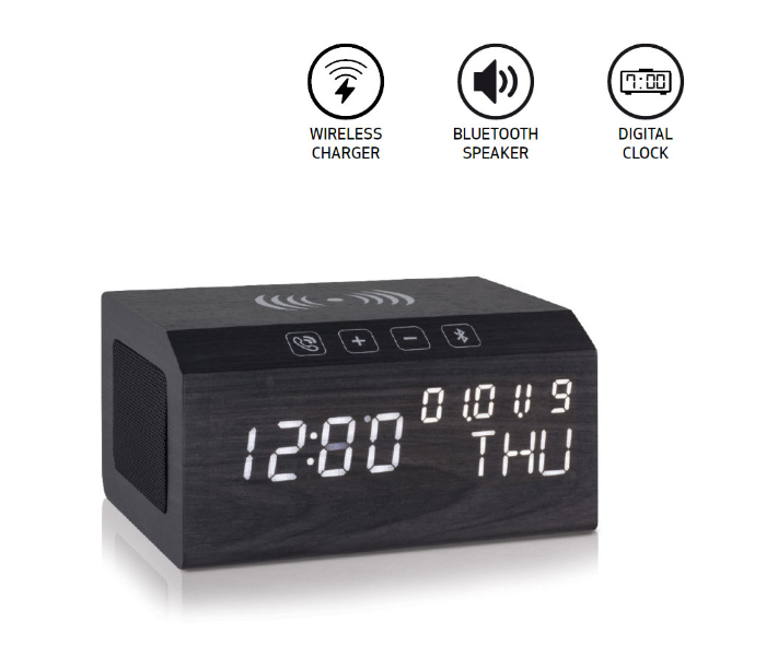 Generic 14G-1 Wireless Charger Combined With Digital Clock And Bluetooth Speaker - Black - Zoom Image 2