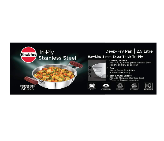 Hawkins Futura HW8005500 2.5 Litre Stainless Steel Tri Ply Deep Fry Pan - Silver - Zoom Image 5