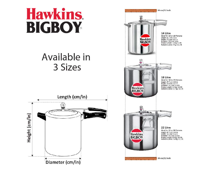 Hawkins HW1022000 22 Litre Bigboy Pressure Cooker - Silver - Zoom Image 4