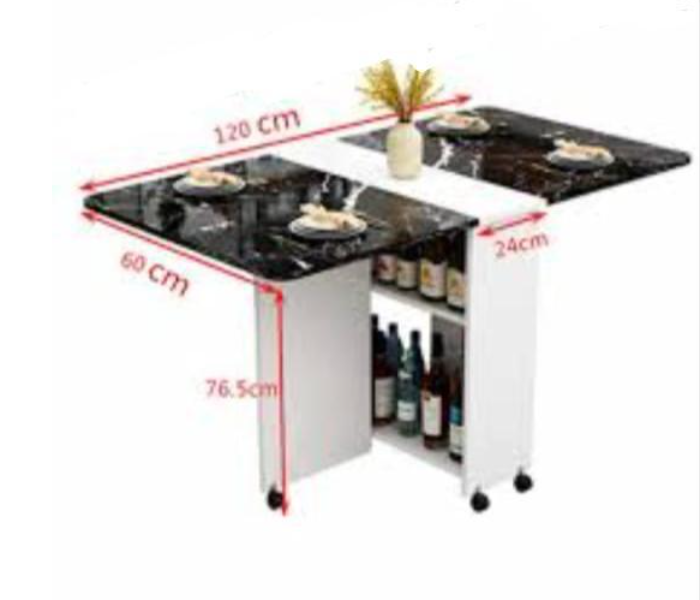 3 in 1 Rolling Dining Table Set Marble Folding Dining Table Movable Wood Office Table Kitchen Storage - Black - Zoom Image 2