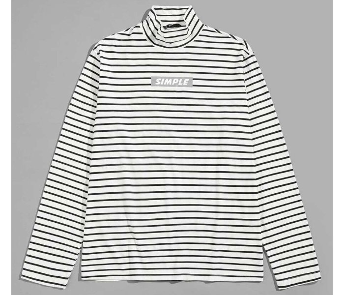 VW Trendz tee181109727 Men Mock-Neck Striped Medium Tee -Black And White - Zoom Image