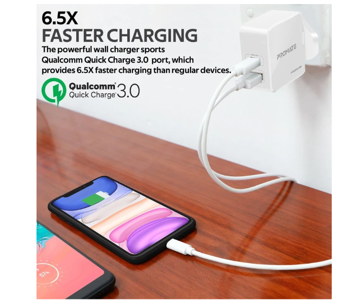 Promate POWERCUBE 36W USB Type-C PD Wall Charger with Qualcom Quick Charge - White - Zoom Image 2