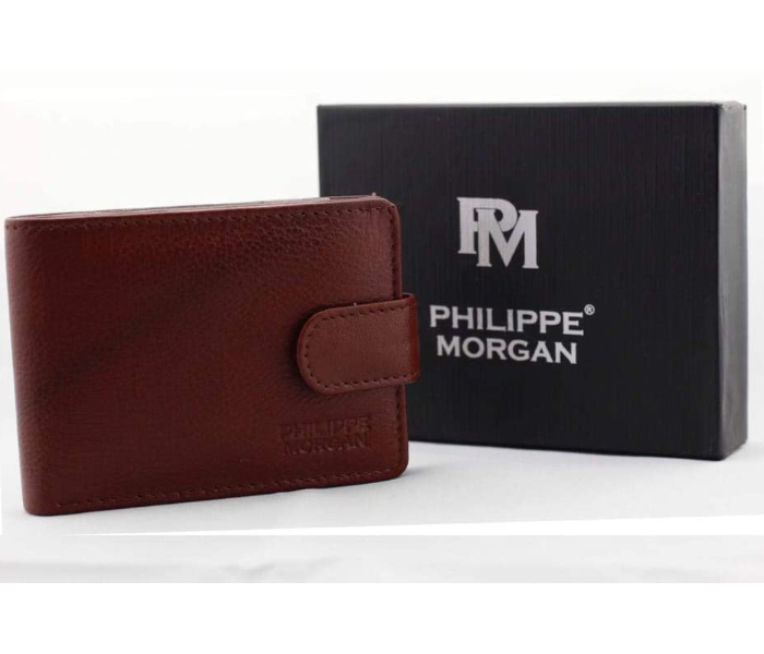 Philippe Morgan PM071 Bi fold Pure Leather Wallet For Men - Brown - Zoom Image 1