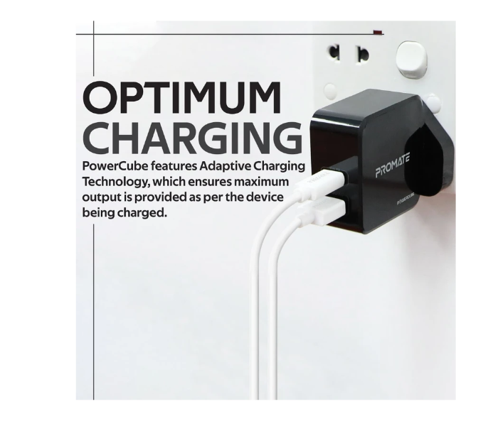 Promate POWERCUBE 36W USB Type-C PD Wall Charger with Qualcom Quick Charge - Black - Zoom Image 3