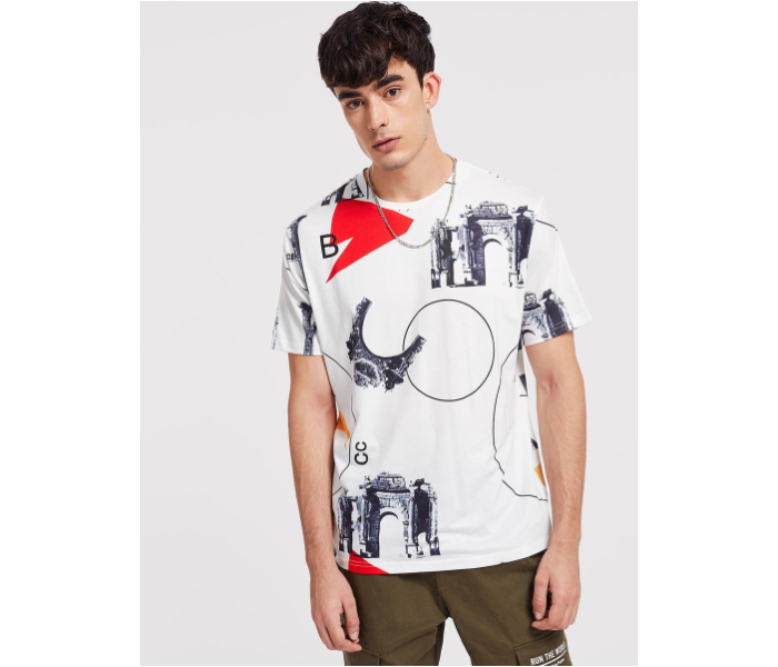 VW Trendz tee181005704 Gents Tunic T-shirt with Drawing Medium Print - White - Zoom Image