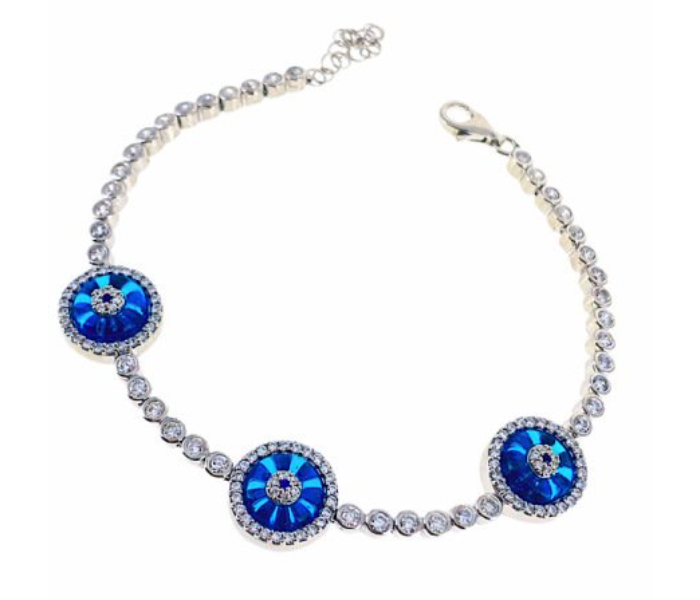 Aden Lily WB-05 Triple Blue Evil Eye Sterling Silver Bracelet - Zoom Image