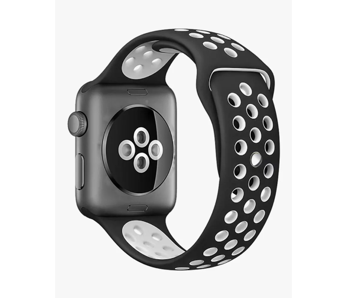 Generic Soft Silicone Sport Strap for 42mm Apple Watch - Black and White - Zoom Image 2