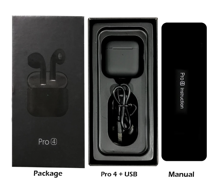 Pro 4 In Ear Bluetooth Earbuds with Mic and Charging Case - Black - Zoom Image 3